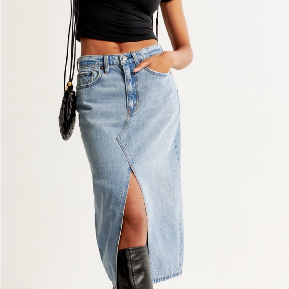 Abercrombie & Fitch Blue Denim Midi Skirt